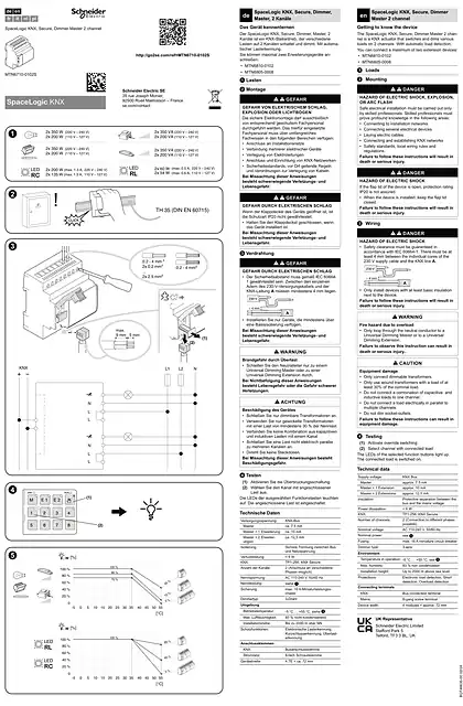 schneider施耐德SpaceLogic KNX_ Secure_ 通用调光主模块_ MTN6710-0102S_ 安装和连接 (ZH)
